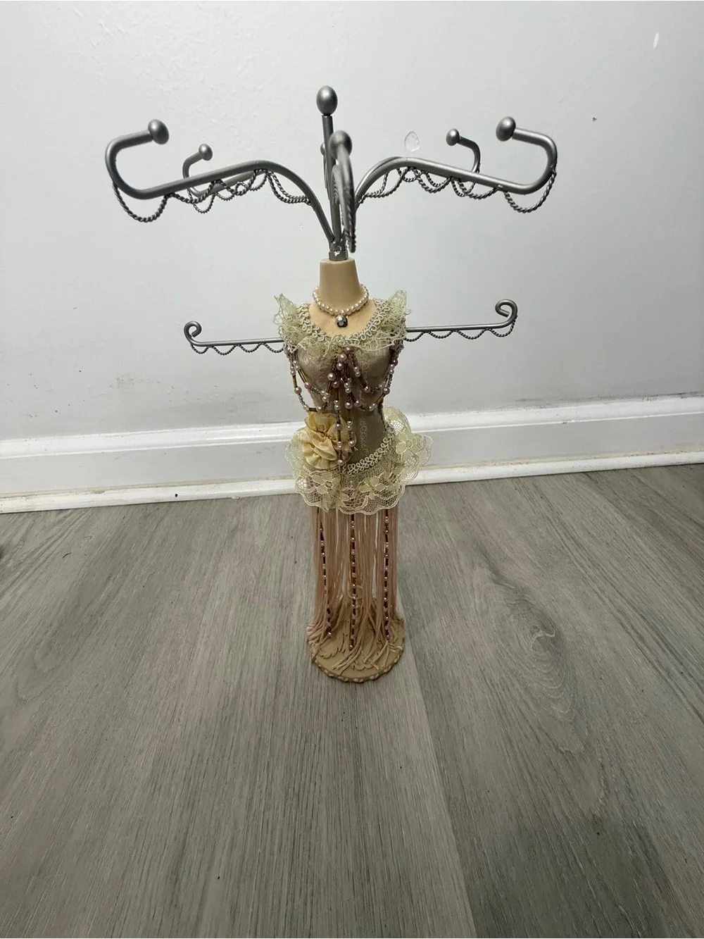 Dress Form Jewelry Stand in Cream and Gold